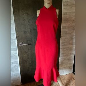 Likely sz 6 red sleeveless trumpet Christmas cocktail party dress